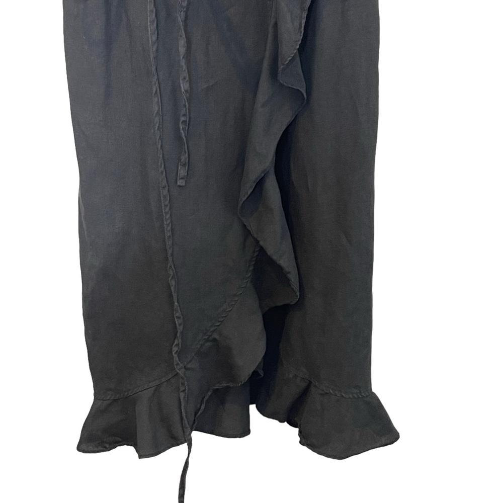 Scapa Womens 100% Linen Ruffle Wrap Midi Dress Size 38 Black Sleeveless - Picture 7 of 10